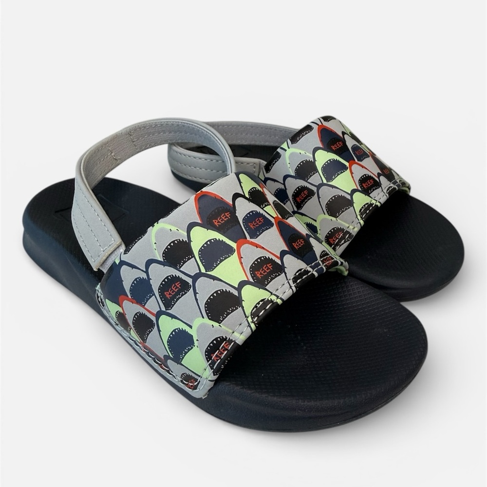 Reef Little One Slide Sandals Boys Shark Park Design Toddler size 12